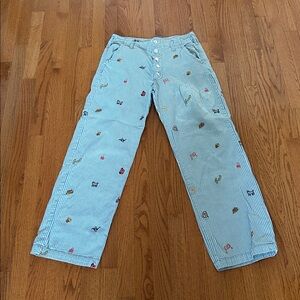Anthropologie Pilcro Blue & White Striped Button-Fly Pants